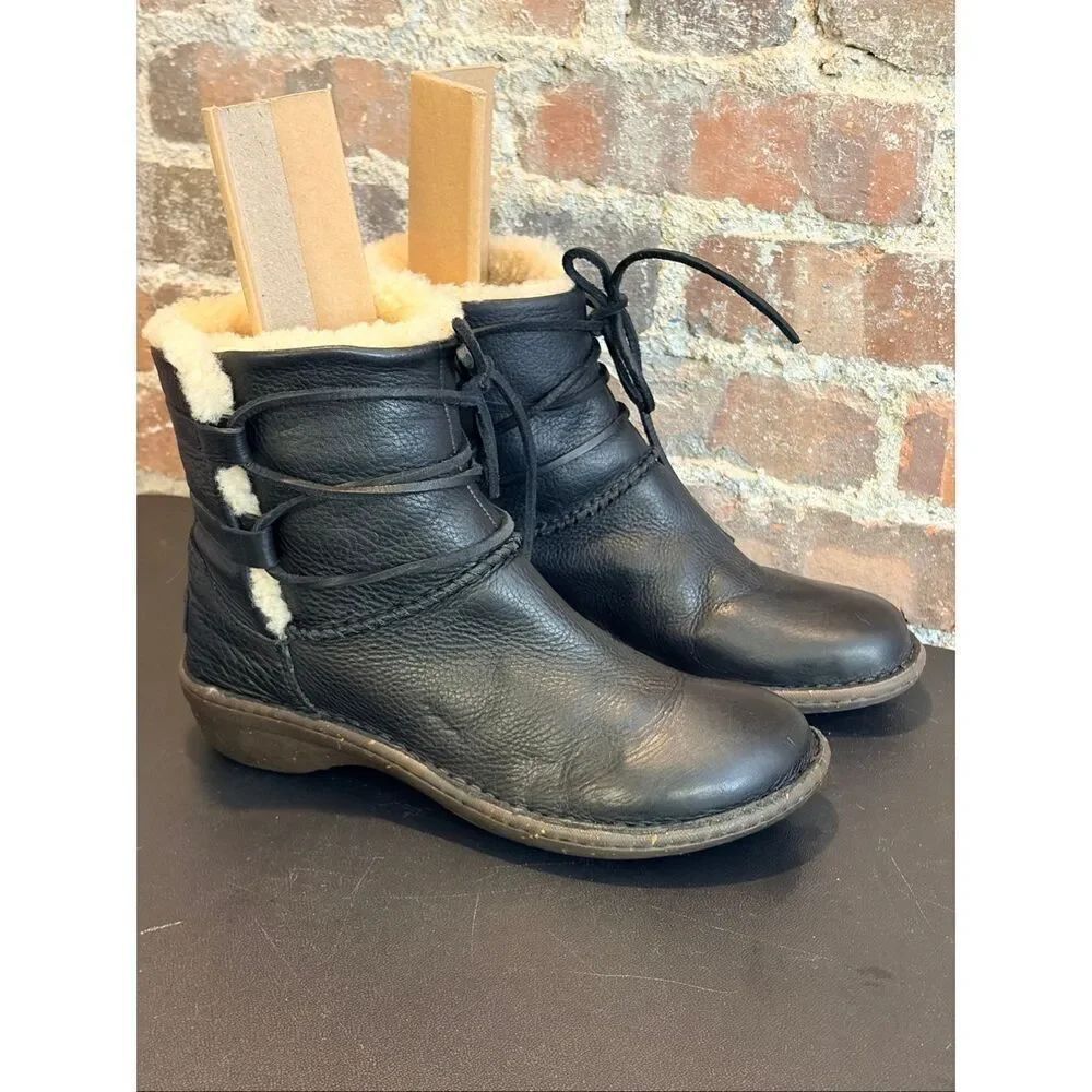 UGG AUSTRALIA | Caspia 1932 • Black White Ankle Shearing Lined Leather Lace Up S